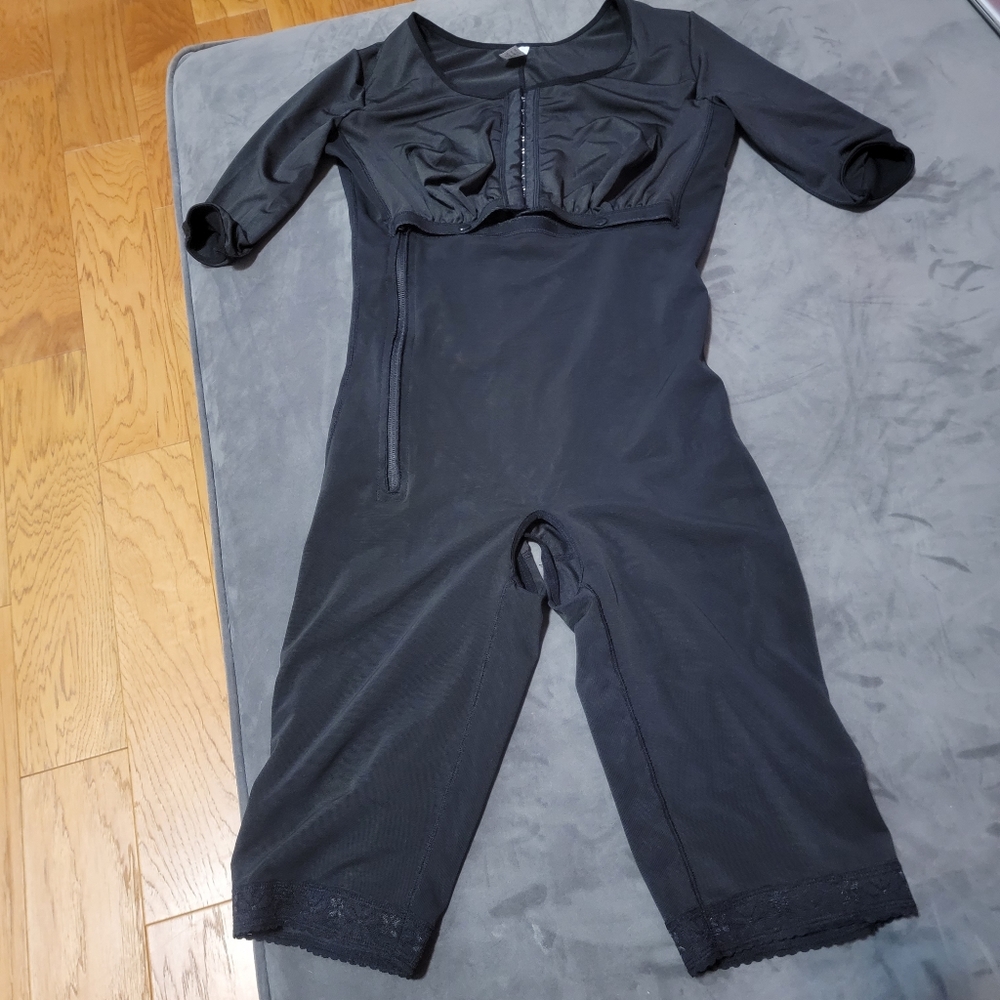 Black Full Body Shapewear Jumpsuit with Mid Sleeve Support